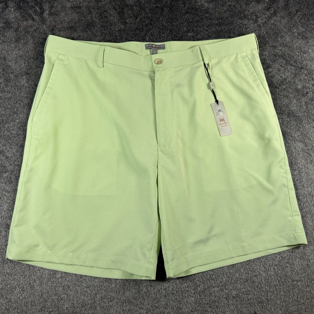 Peter Millar E4 Performance Wicking Shorts Mens Size 40 Green Striped Chino Golf